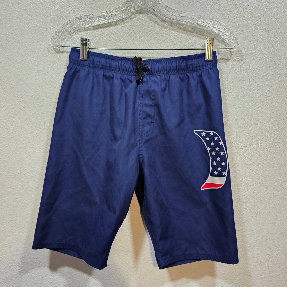 Hurley Boys Navy Blue American Flag Logo Board Shorts Swim Trunks Size Large